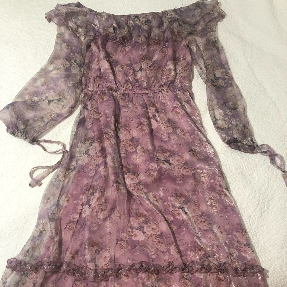 Lavender Floral Print Off-the-Shoulder Dress